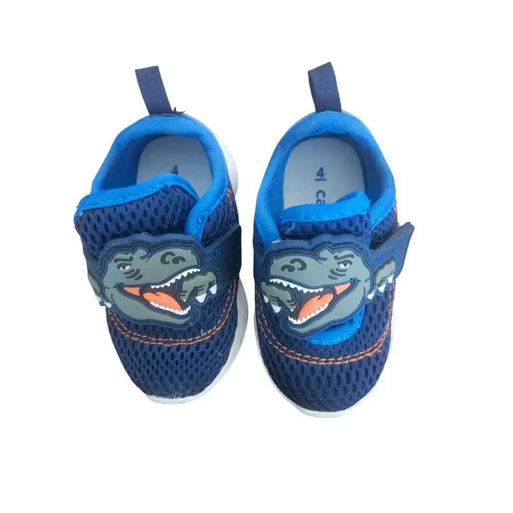 Carter's Toddler Boys Size 4 Navy Blue Dinosaur Hook & Loop Light Up Sneaker